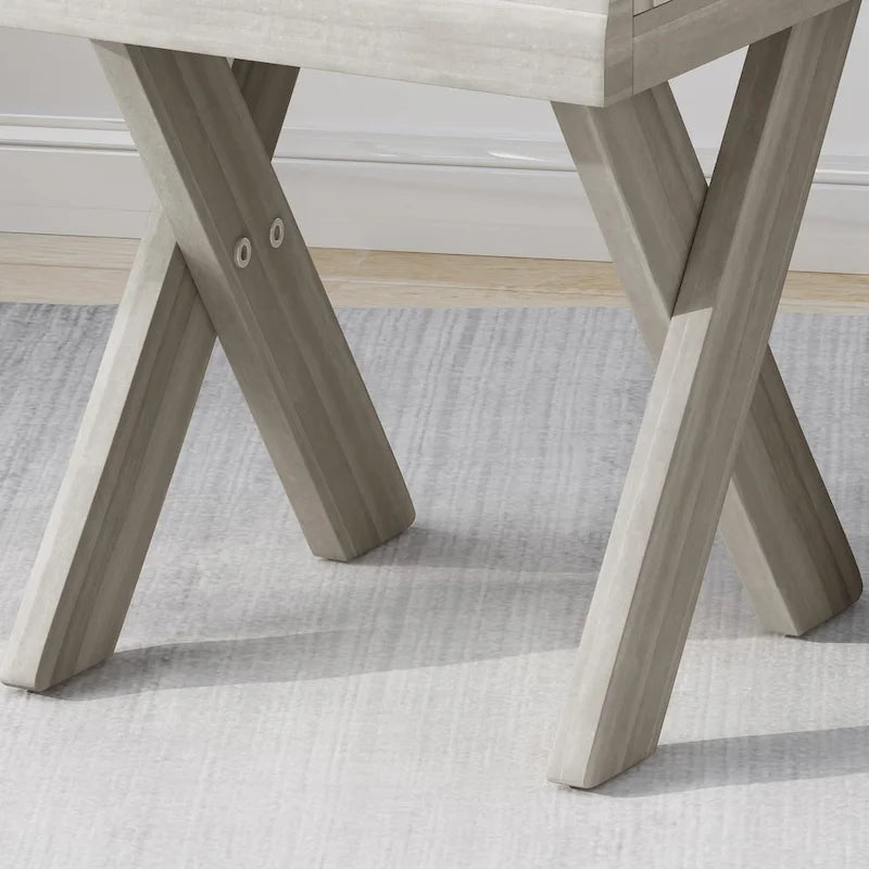 Table d'appoint de ferme en bois d'acacia avec base croisée, finition teck sablé, 18"x18"x18"
