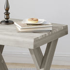 Table d'appoint de ferme en bois d'acacia avec base croisée, finition teck sablé, 18"x18"x18"