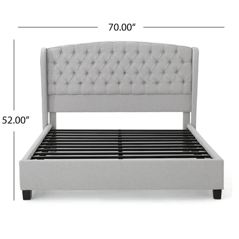 Ensemble de lit queen tapissé en tissu tufté, lit plateforme moderne du milieu du siècle avec tête de lit