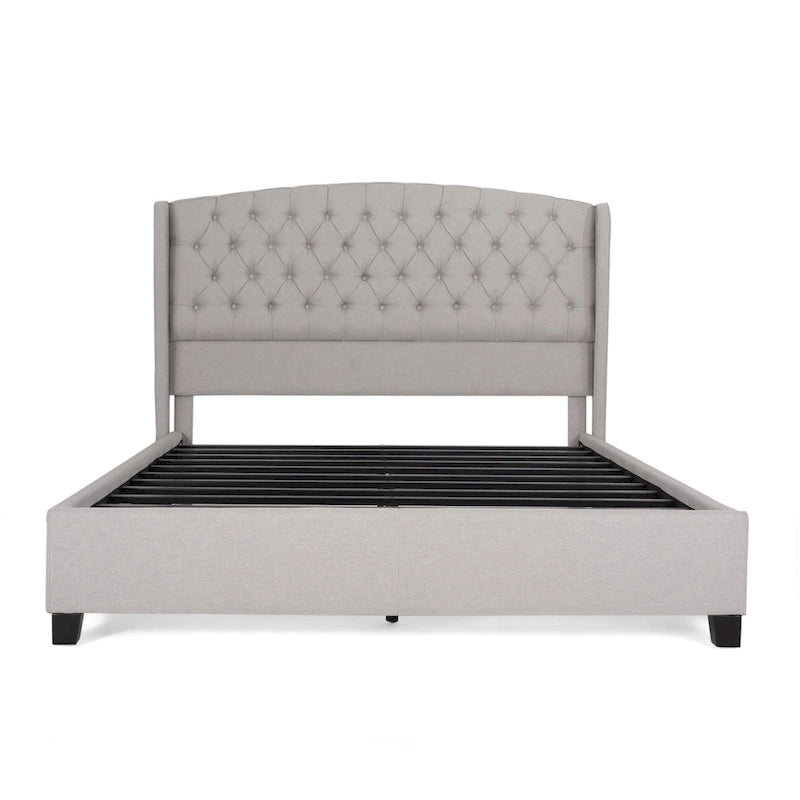 Ensemble de lit queen tapissé en tissu tufté, lit plateforme moderne du milieu du siècle avec tête de lit