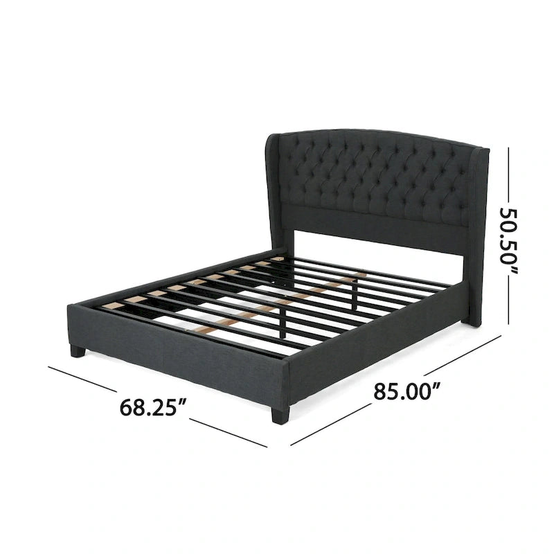 Ensemble de lit queen tapissé en tissu tufté, lit plateforme moderne du milieu du siècle avec tête de lit