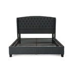 Ensemble de lit queen tapissé en tissu tufté, lit plateforme moderne du milieu du siècle avec tête de lit