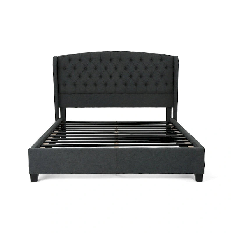 Ensemble de lit queen tapissé en tissu tufté, lit plateforme moderne du milieu du siècle avec tête de lit