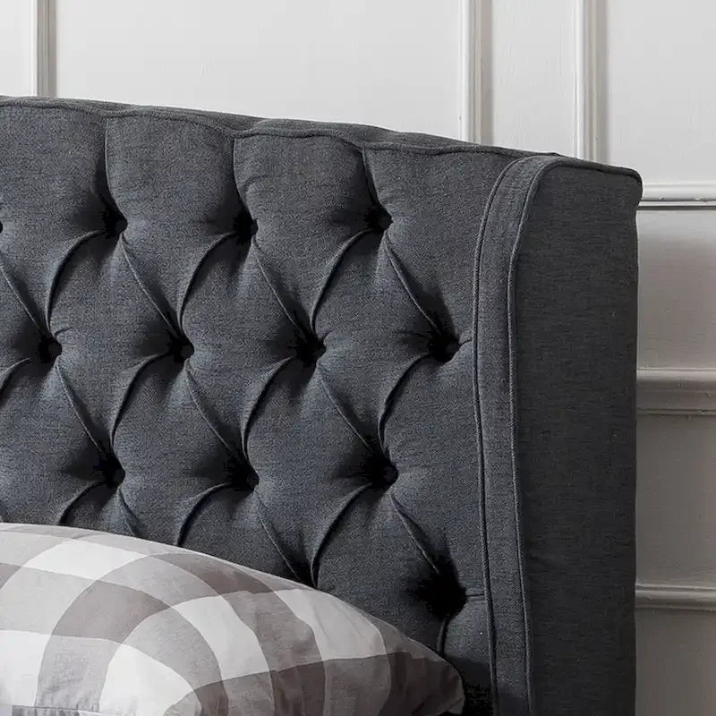 Ensemble de lit queen tapissé en tissu tufté, lit plateforme moderne du milieu du siècle avec tête de lit