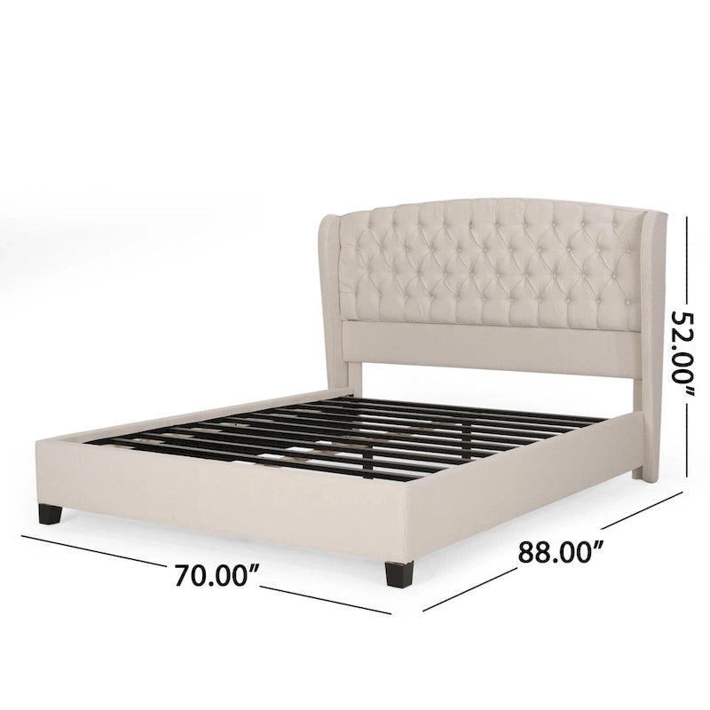Ensemble de lit queen tapissé en tissu tufté, lit plateforme moderne du milieu du siècle avec tête de lit
