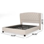 Ensemble de lit queen tapissé en tissu tufté, lit plateforme moderne du milieu du siècle avec tête de lit