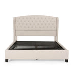 Ensemble de lit queen tapissé en tissu tufté, lit plateforme moderne du milieu du siècle avec tête de lit