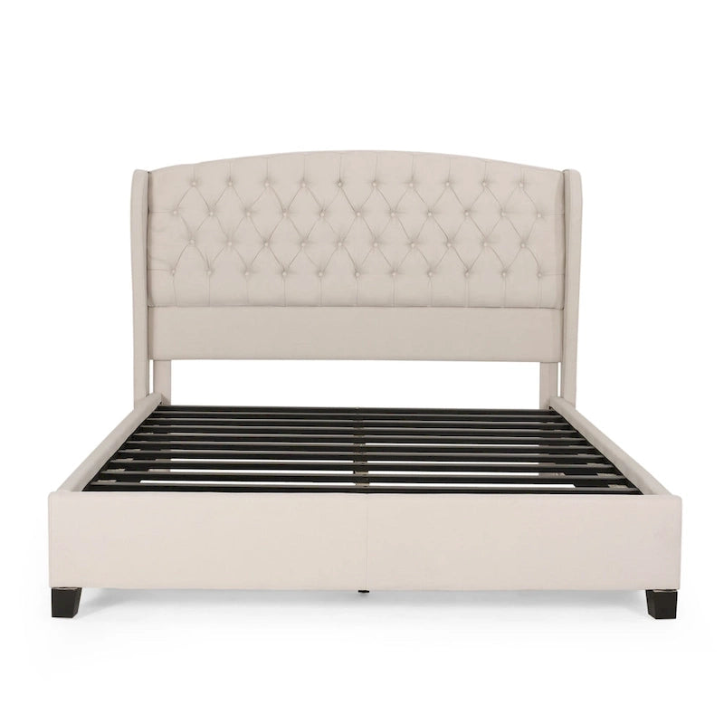 Ensemble de lit queen tapissé en tissu tufté, lit plateforme moderne du milieu du siècle avec tête de lit