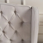Ensemble de lit queen tapissé en tissu tufté, lit plateforme moderne du milieu du siècle avec tête de lit