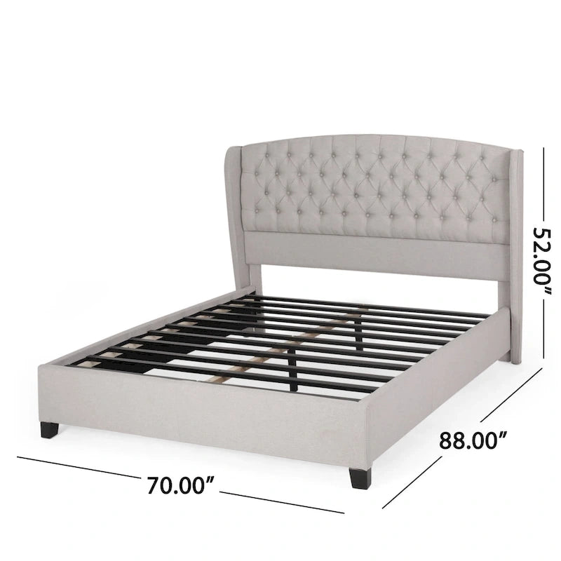 Ensemble de lit queen tapissé en tissu tufté, lit plateforme moderne du milieu du siècle avec tête de lit