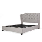 Ensemble de lit queen tapissé en tissu tufté, lit plateforme moderne du milieu du siècle avec tête de lit