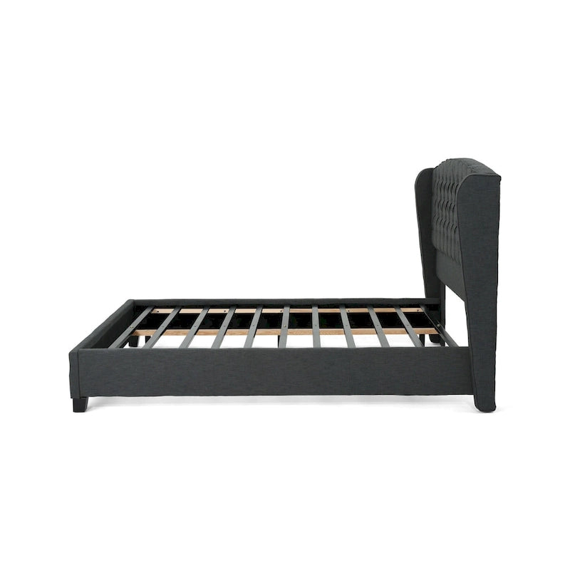 Ensemble de lit queen tapissé en tissu tufté, lit plateforme moderne du milieu du siècle avec tête de lit