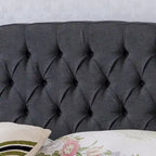 Ensemble de lit queen tapissé en tissu tufté, lit plateforme moderne du milieu du siècle avec tête de lit