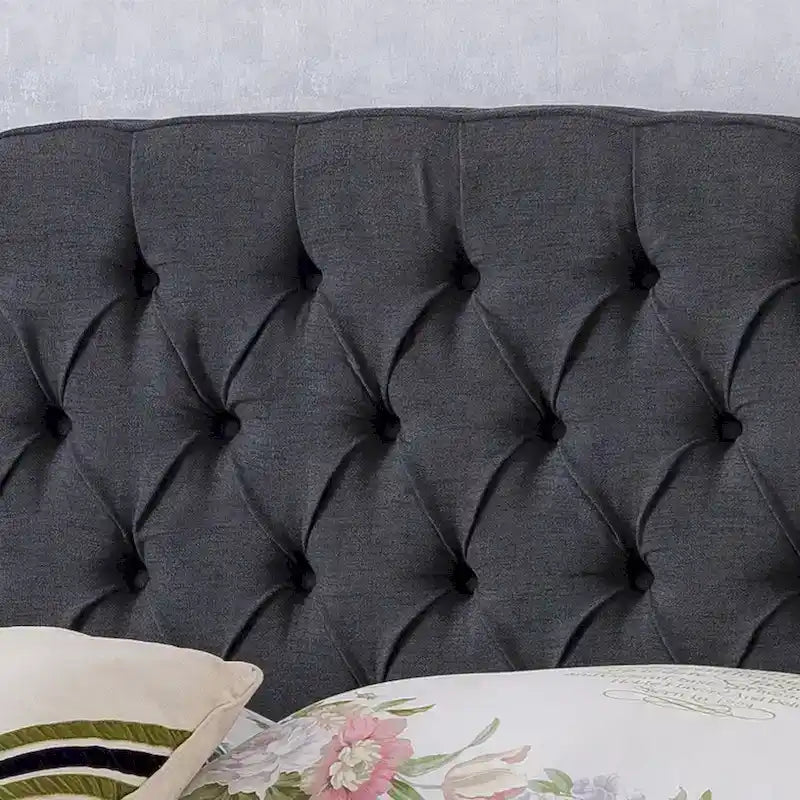 Ensemble de lit queen tapissé en tissu tufté, lit plateforme moderne du milieu du siècle avec tête de lit