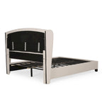 Ensemble de lit queen tapissé en tissu tufté, lit plateforme moderne du milieu du siècle avec tête de lit