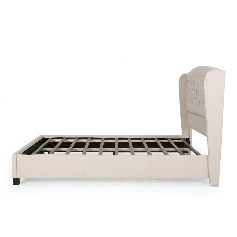 Ensemble de lit queen tapissé en tissu tufté, lit plateforme moderne du milieu du siècle avec tête de lit