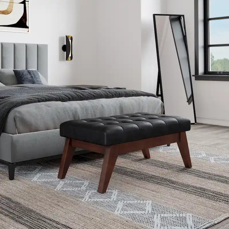Banc pouf rectangulaire de style moderne du milieu du siècle de 40 po de largeur, repose-pieds et siège en tissu rembourré