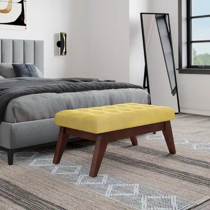 Banc pouf rectangulaire de style moderne du milieu du siècle de 40 po de largeur, repose-pieds et siège en tissu rembourré