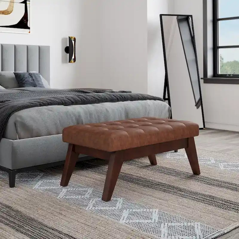 Banc pouf rectangulaire de style moderne du milieu du siècle de 40 po de largeur, repose-pieds et siège en tissu rembourré