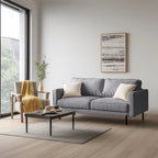 Canapé 3 places moderne 70" en lin avec accoudoirs carrés, cadre en bois et pieds noir mat