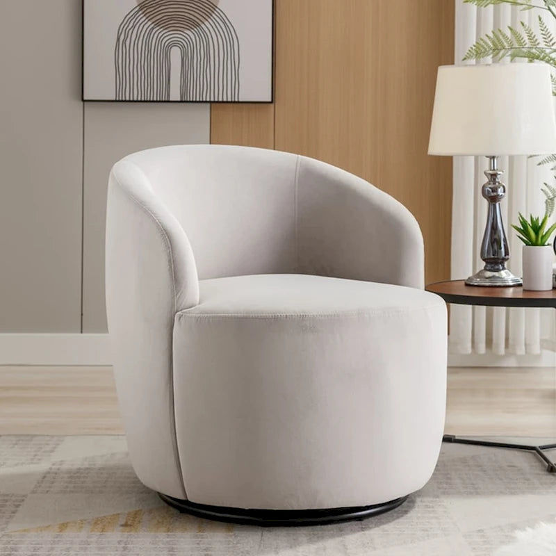 Fauteuil pivotant d'appoint en velours, fauteuil crapaud avec anneau de revêtement par poudre