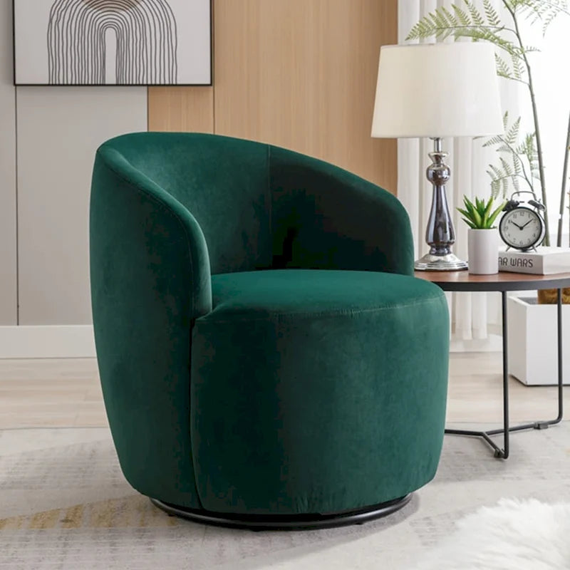 Fauteuil pivotant d'appoint en velours, fauteuil crapaud avec anneau de revêtement par poudre