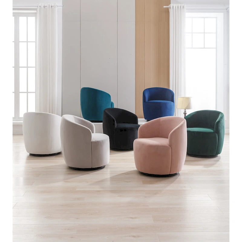 Fauteuil pivotant d'appoint en velours, fauteuil crapaud avec anneau de revêtement par poudre