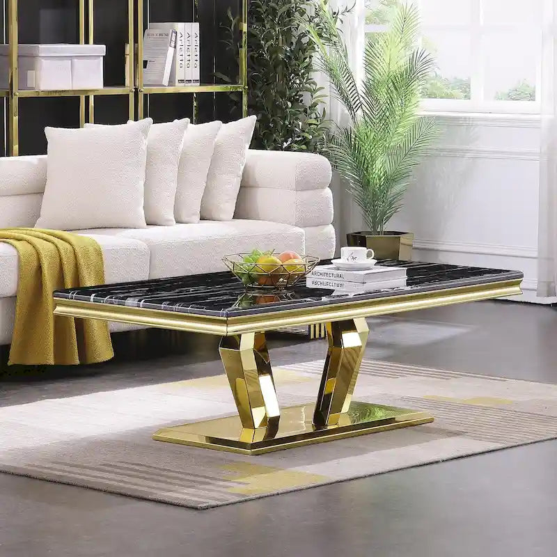 Table basse moderne avec base en acier inoxydable Table basse rectangulaire de 48 pouces avec cadre en métal robuste pour le salon