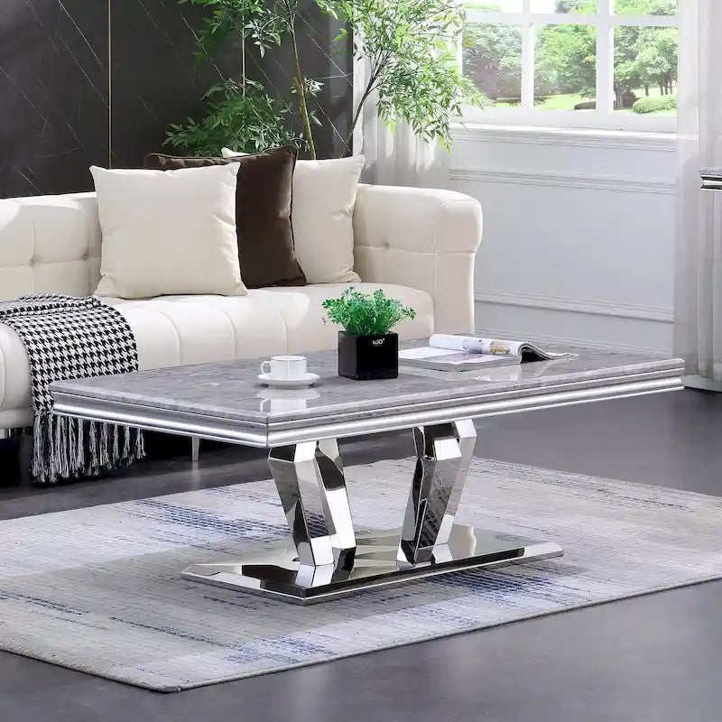 Table basse moderne avec base en acier inoxydable Table basse rectangulaire de 48 pouces avec cadre en métal robuste pour le salon