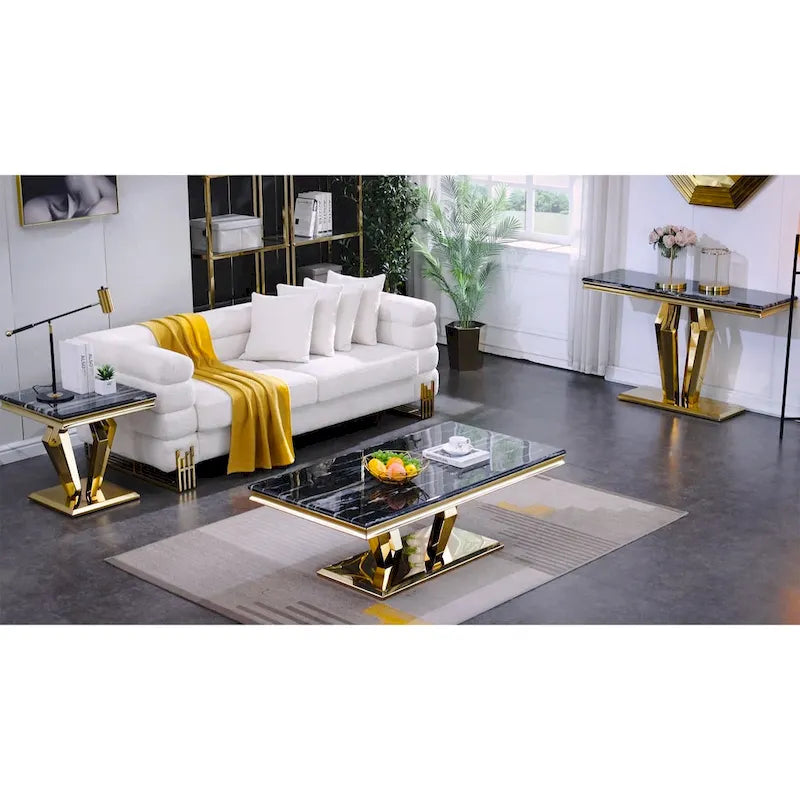 Table basse moderne avec base en acier inoxydable Table basse rectangulaire de 48 pouces avec cadre en métal robuste pour le salon