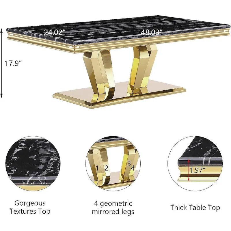 Table basse moderne avec base en acier inoxydable Table basse rectangulaire de 48 pouces avec cadre en métal robuste pour le salon