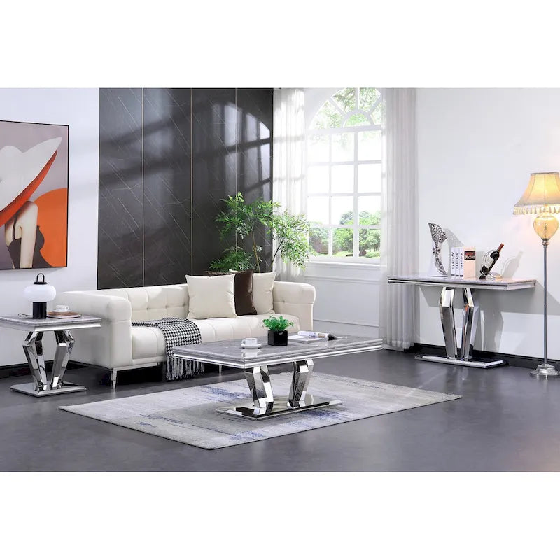 Table basse moderne avec base en acier inoxydable Table basse rectangulaire de 48 pouces avec cadre en métal robuste pour le salon