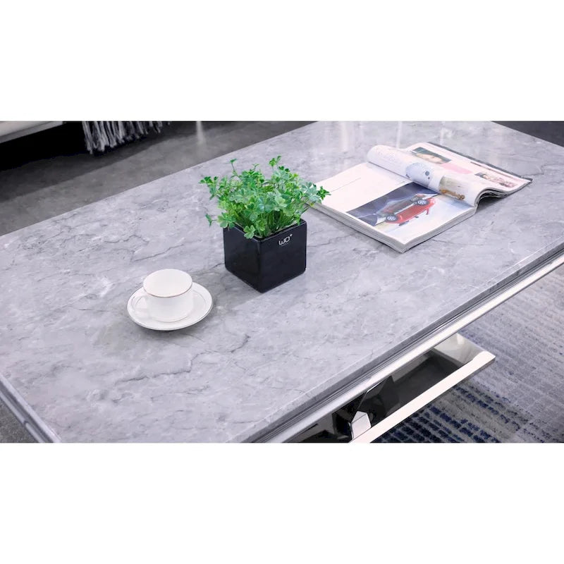 Table basse moderne avec base en acier inoxydable Table basse rectangulaire de 48 pouces avec cadre en métal robuste pour le salon