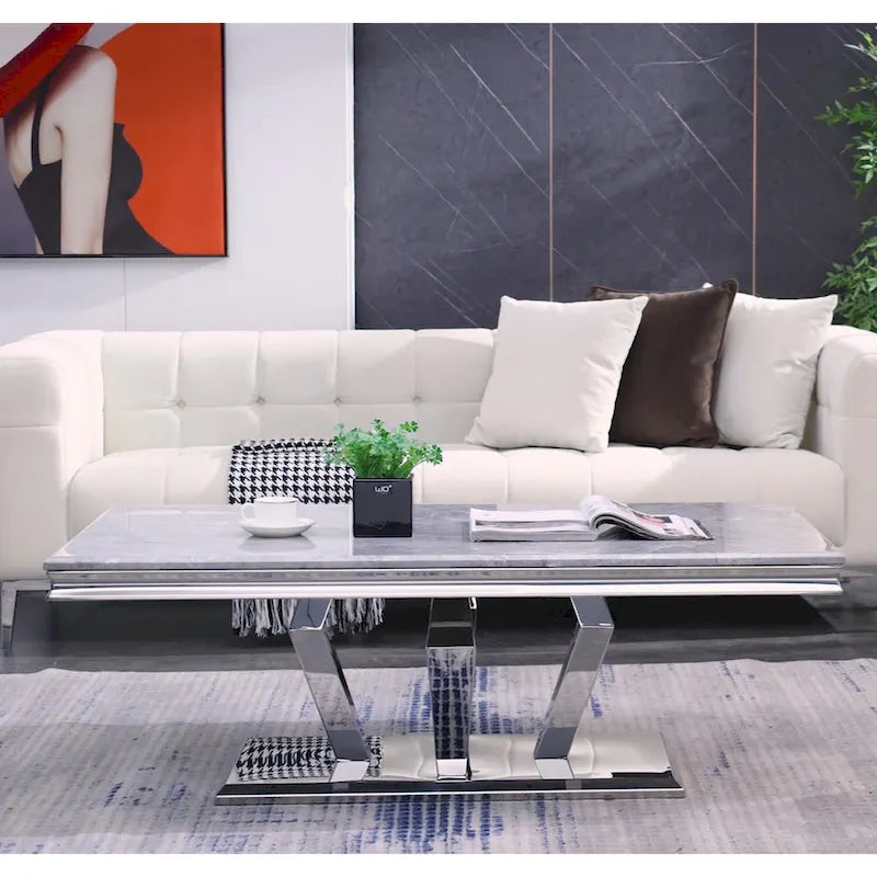 Table basse moderne avec base en acier inoxydable Table basse rectangulaire de 48 pouces avec cadre en métal robuste pour le salon