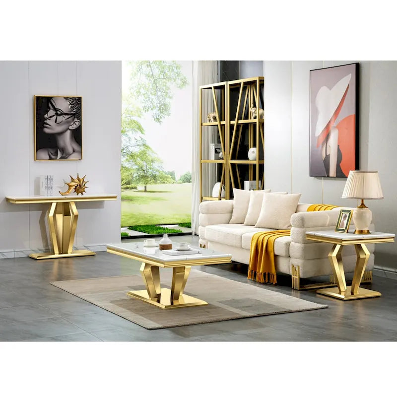 Table basse moderne avec base en acier inoxydable Table basse rectangulaire de 48 pouces avec cadre en métal robuste pour le salon