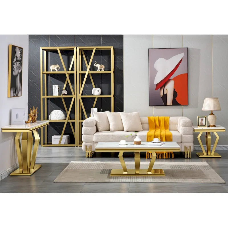Table basse moderne avec base en acier inoxydable Table basse rectangulaire de 48 pouces avec cadre en métal robuste pour le salon