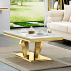Table basse moderne avec base en acier inoxydable Table basse rectangulaire de 48 pouces avec cadre en métal robuste pour le salon