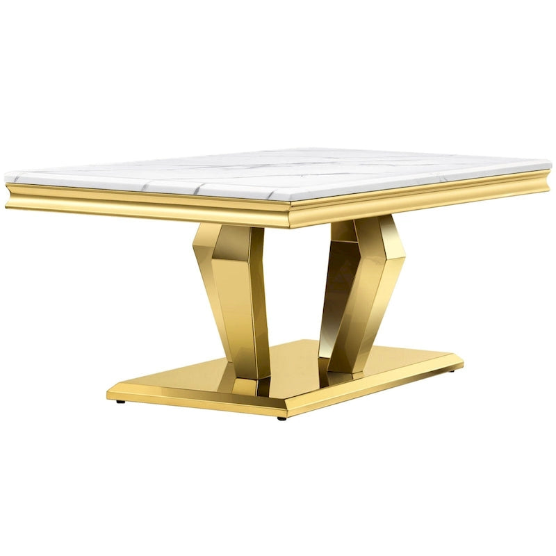 Table basse moderne avec base en acier inoxydable Table basse rectangulaire de 48 pouces avec cadre en métal robuste pour le salon