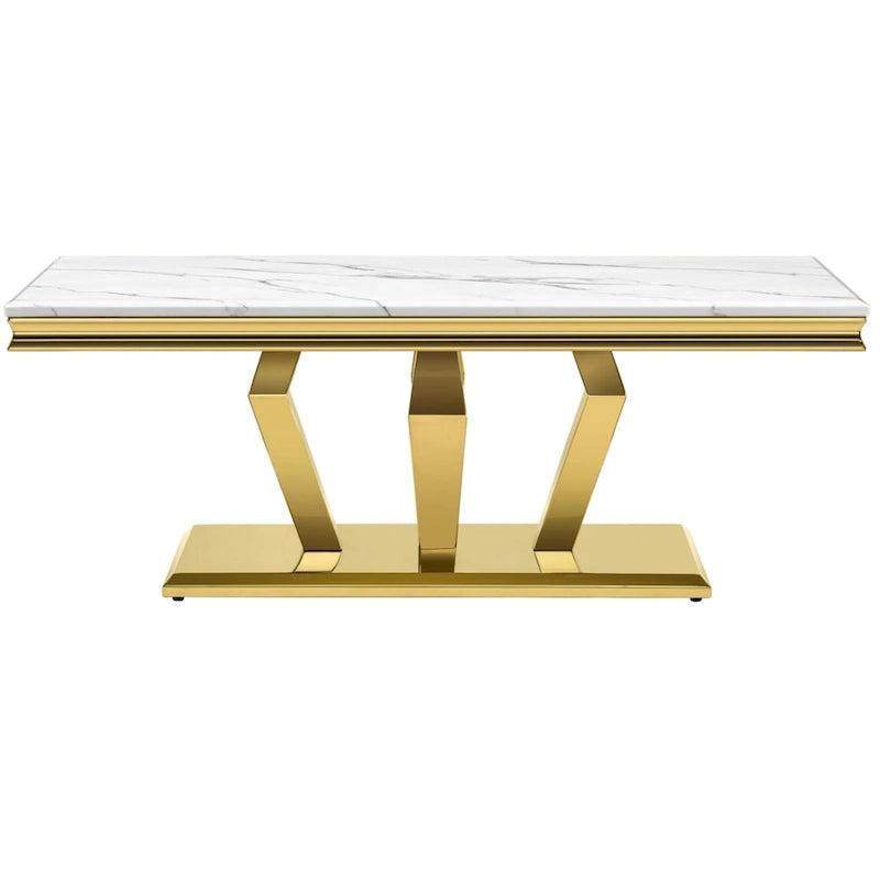 Table basse moderne avec base en acier inoxydable Table basse rectangulaire de 48 pouces avec cadre en métal robuste pour le salon