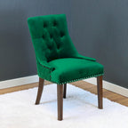 Lot de 2 chaises de salle à manger en velours capitonné avec pieds en bois de peuplier, assise rembourrée en mousse