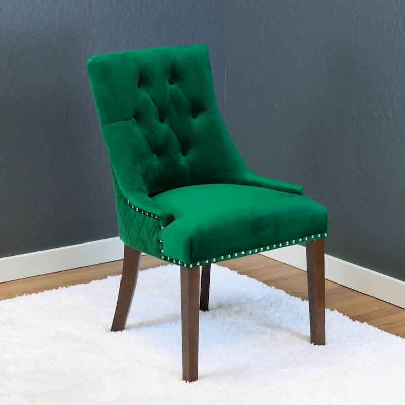 Lot de 2 chaises de salle à manger en velours capitonné avec pieds en bois de peuplier, assise rembourrée en mousse