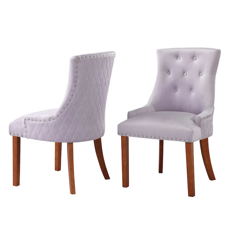 Lot de 2 chaises de salle à manger en velours capitonné avec pieds en bois de peuplier, assise rembourrée en mousse