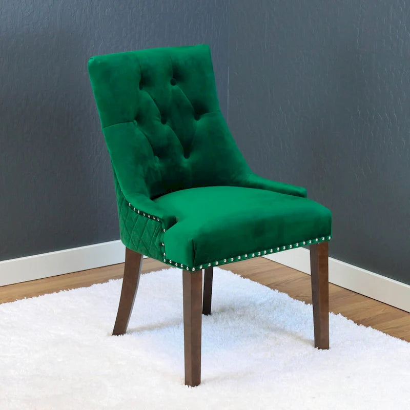 Lot de 2 chaises de salle à manger en velours capitonné avec pieds en bois de peuplier, assise rembourrée en mousse