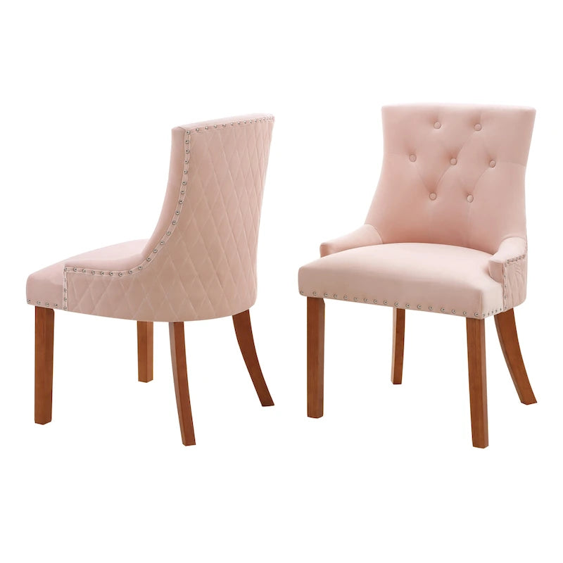 Lot de 2 chaises de salle à manger en velours capitonné avec pieds en bois de peuplier, assise rembourrée en mousse