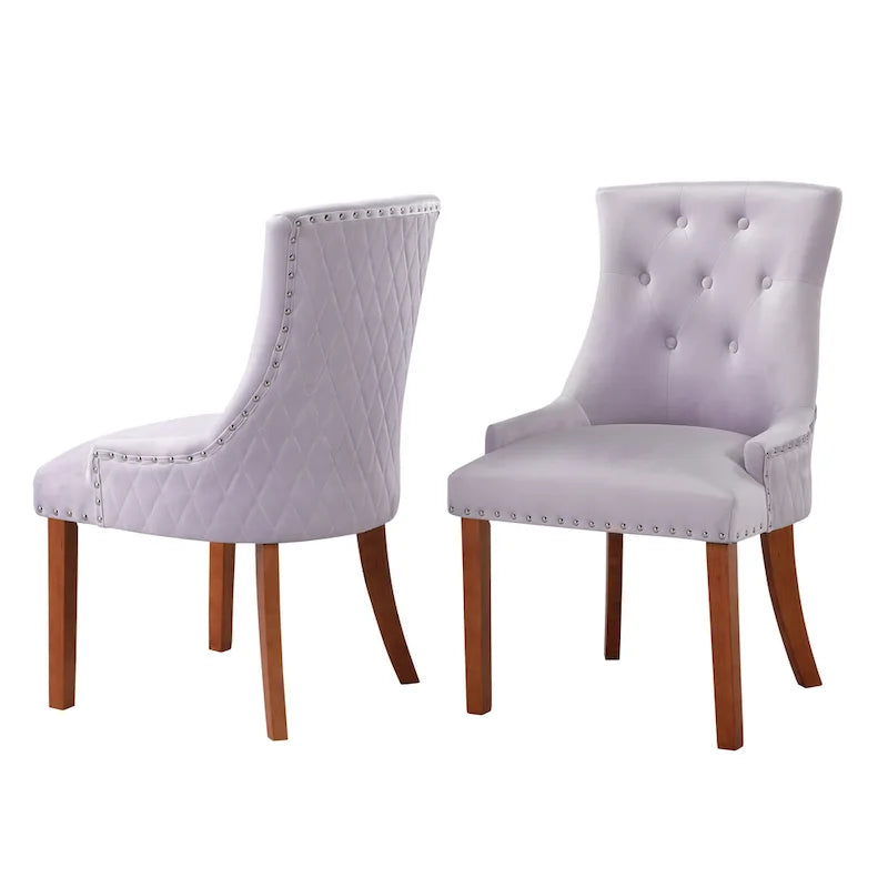 Lot de 2 chaises de salle à manger en velours capitonné avec pieds en bois de peuplier, assise rembourrée en mousse