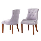 Lot de 2 chaises de salle à manger en velours capitonné avec pieds en bois de peuplier, assise rembourrée en mousse