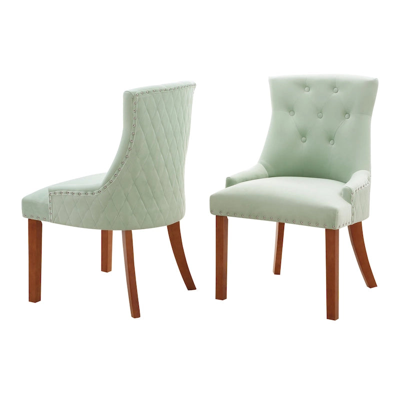 Lot de 2 chaises de salle à manger en velours capitonné avec pieds en bois de peuplier, assise rembourrée en mousse