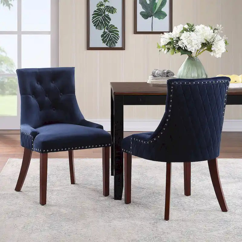 Lot de 2 chaises de salle à manger en velours capitonné avec pieds en bois de peuplier, assise rembourrée en mousse