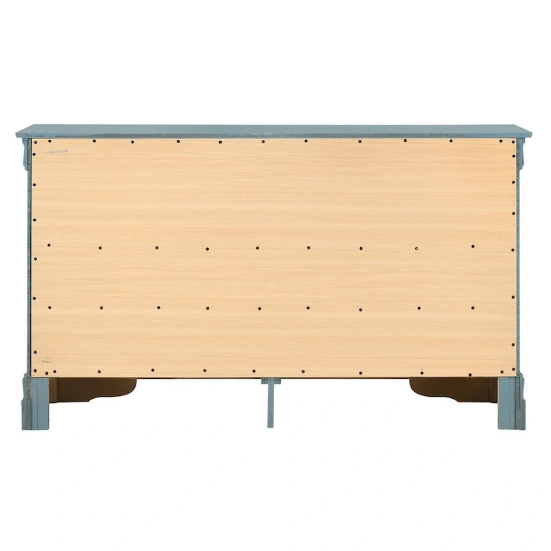 Commode double à 6 tiroirs avec détails sculptés ornementaux, meuble de rangement de chambre traditionnel