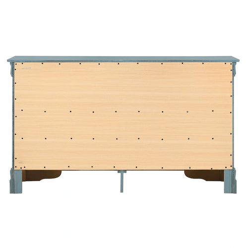 Commode double à 6 tiroirs avec détails sculptés ornementaux, meuble de rangement de chambre traditionnel